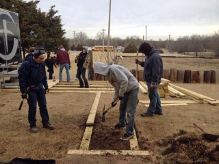 Students from a Christian college in Kansas are preparing the rebuild site for the volunteer teams that will be coming in.
