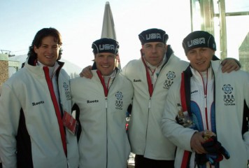 U.S. bobsledders (l. to r.) Steve Mesler, Brock Kreitzburg, Todd Hayes, and Pavle Jovanovic.