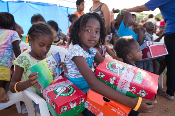 Operation Christmas Child shoebox distribution in Belize 2015