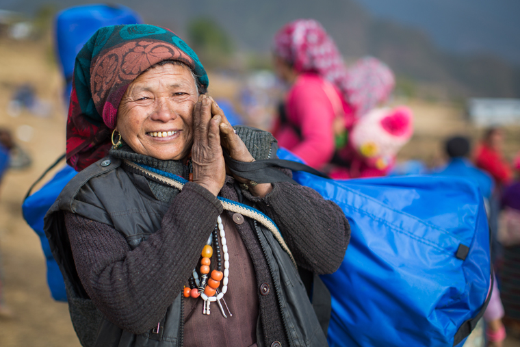 A woman receives relief from Samaritan's Purse in a remote village in Nepal.