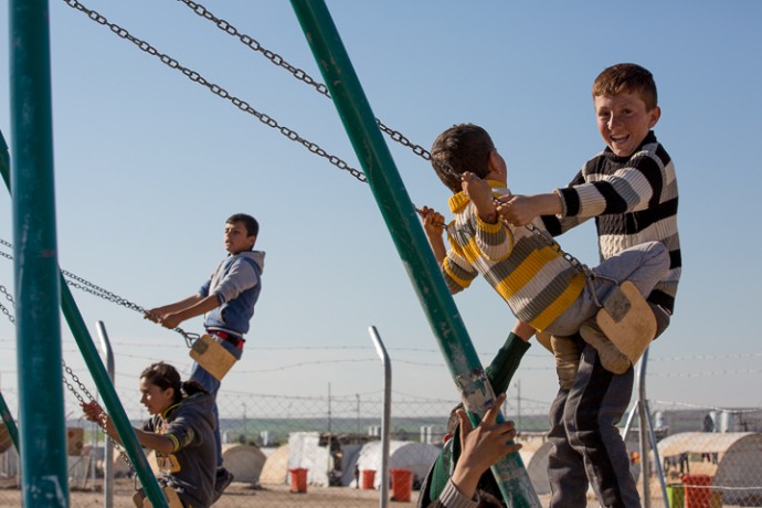 Displaced children in Iraq enjoy a playground thanks to Samaritan's Purse. 