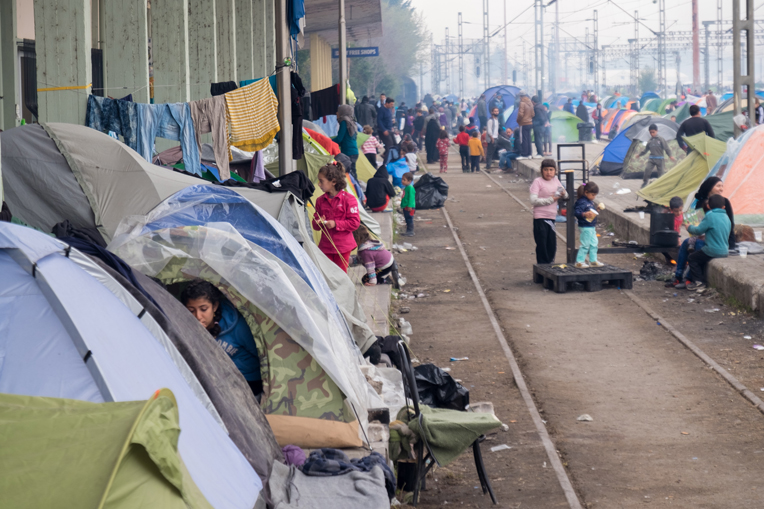 The train station in Idomeni has stopped moving refugees further into Europe and now has transformed into a makeshift camp.
