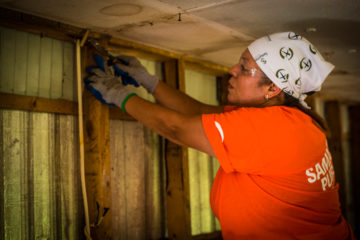 A Samaritan's Purse volunteer at work in Brazoria County, Texas.