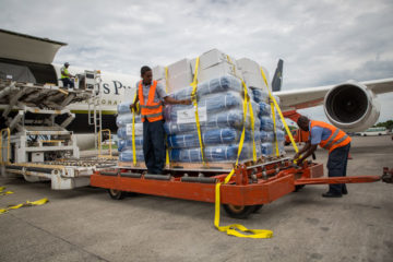 Unloading the DC-8 in Haiti 