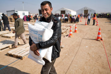 food distribution Khazer camp, northern Iraq