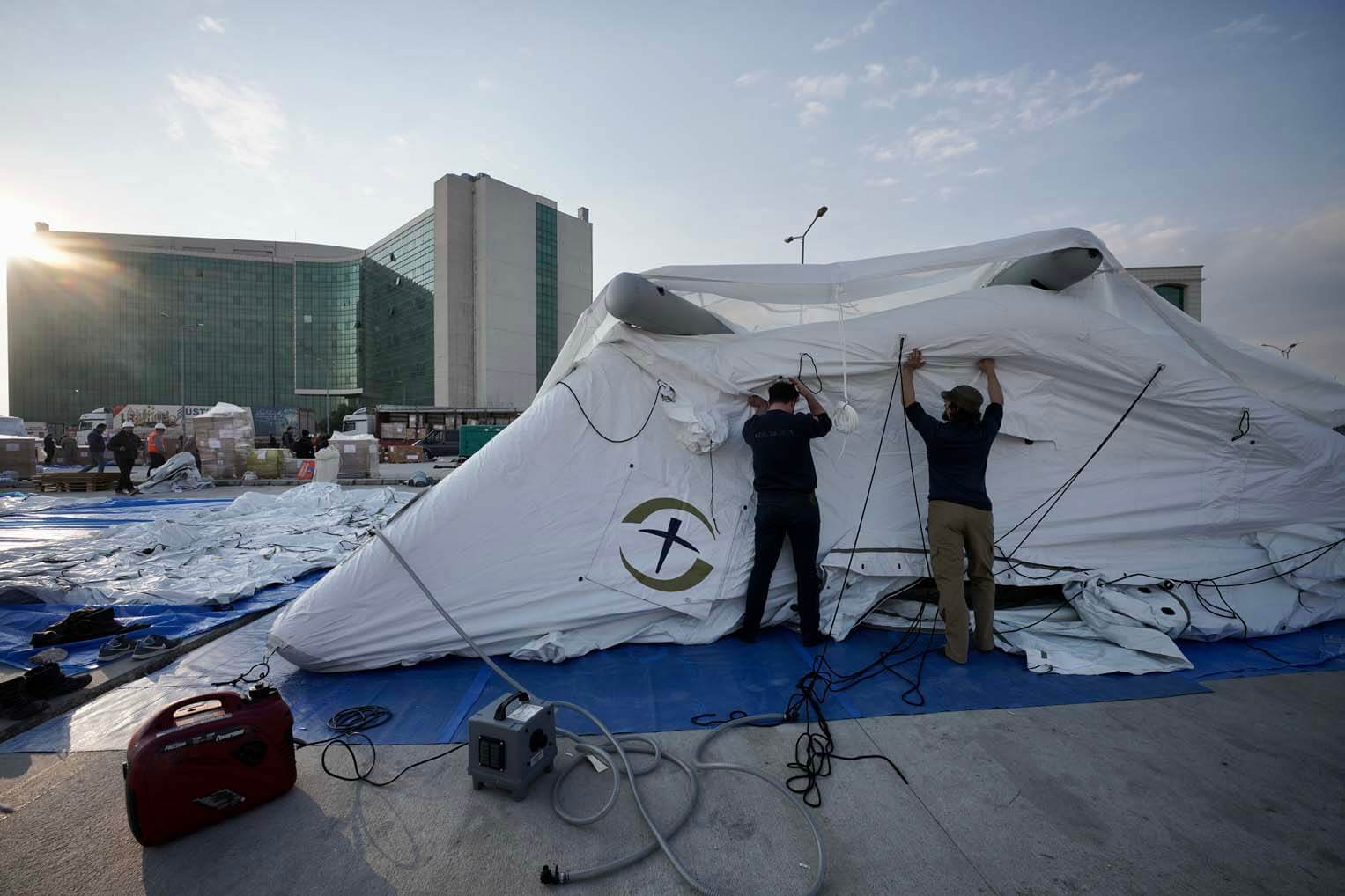 Our Emergency Field Hospital has been set up in the parking area of the region's irreparably damaged hospital.