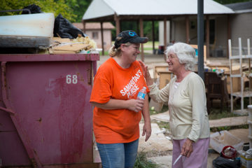 Delores thanks fellow Doniphan resident Janice Evans, a truck driver, who took the week off of work to volunteer with Samaritan’s Purse. She’d heard about the need through His Place Fellowship, the church that is hosting our volunteers in Doniphan.