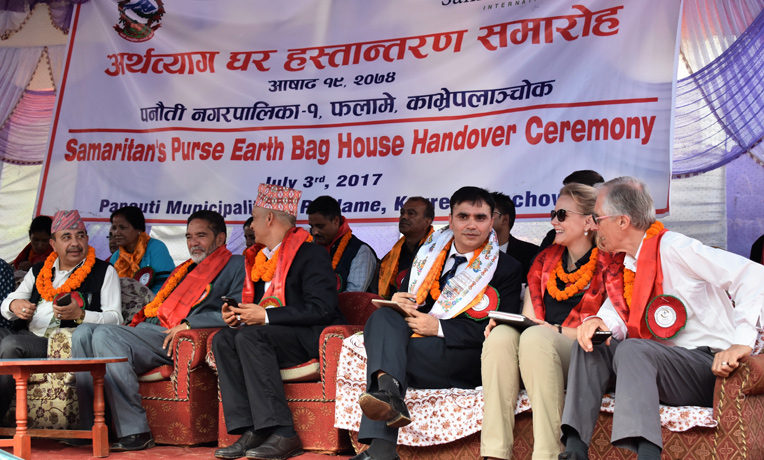 A dedication ceremony in Rayale, Nepal, where Samaritan's Purse is rebuilding homes destroyed in the 2015 earthquakes.
