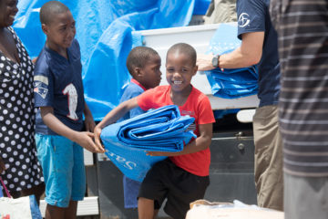 Samaritan's Purse blue shelter plastic is being distributed in St. Martin. 