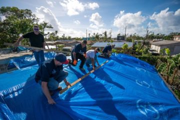Puerto Rico is covered in blue—more than 70,000 tarps have been distributed. This team installed the tarp on the home of a widow whose husband was killed in Hurricane Irma (before Maria).