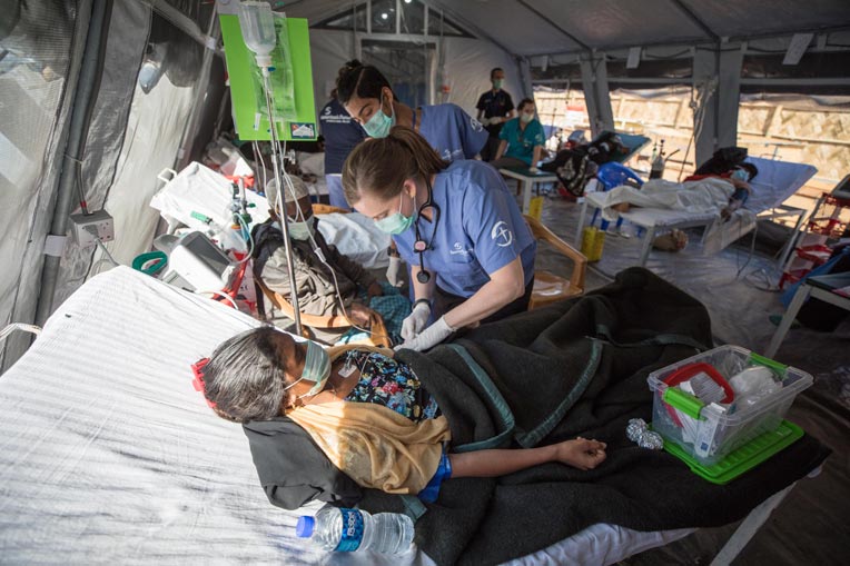 Samaritan's Purse team busy at work caring for patients at our diphtheria treatment center.