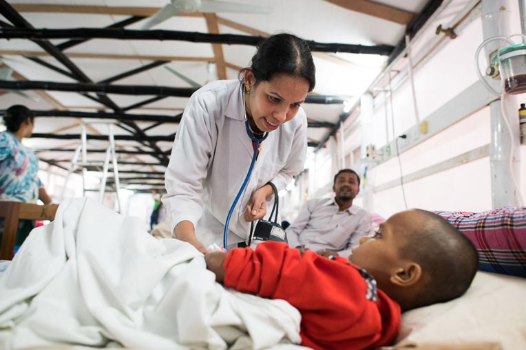 Medical personnel are caring for Rohingya patients in a ward built by Samaritan's Purse.