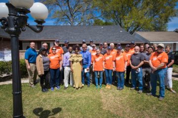 Samaritan’s Purse volunteers and staff welcome Houston homeowner Ann Lamott as she moves back into her rebuilt home.