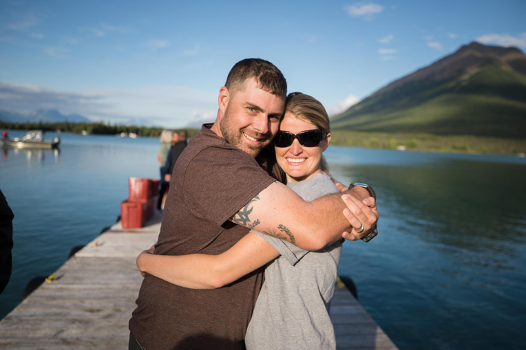 Army Staff Sergeant Michael Lynch and his wife Jillian share some time on the dock by Lake Clark.