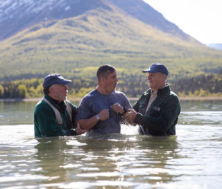 Army Sergeant Jesse Watkins was baptized in Lake Clark near Samaritan Lodge Alaska.