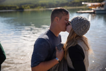 Shawna greets Jesse with a kiss after Jesse was baptized in Lake Clark at Samaritan Lodge.