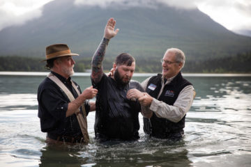 After receiving Christ as Savior, Wayne was baptized in the chilly waters of Lake Clark.