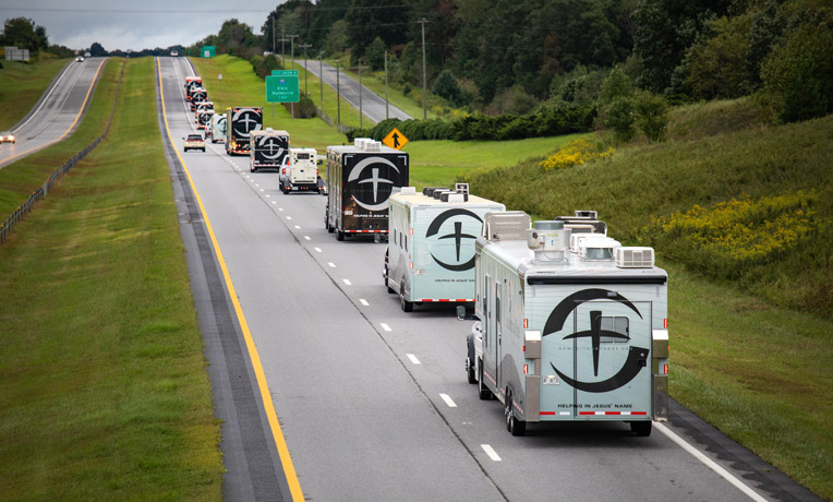 Convoy of disaster relief trucks headed to eastern NC from Samaritan's Purse