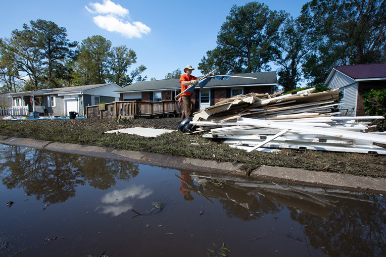 The remains of floodwater still fill many streets where our volunteer teams are cleaning out flooded homes in Jacksonville, N.C.