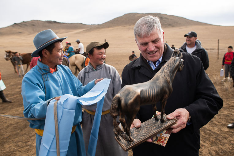 The family also gave Franklin Graham a horse that was a little easier to carry home.