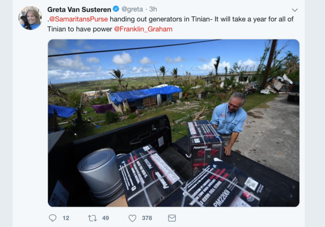 Twitter Greta Van Susteren post Tinian generators