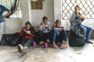 A group of women stop for soup at our shelter in La Don Juana.