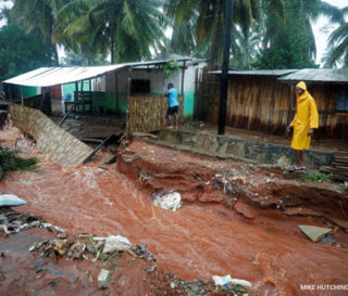 Many homes are flooded after Cyclone Kenneth hit Pemba, Mozambique.