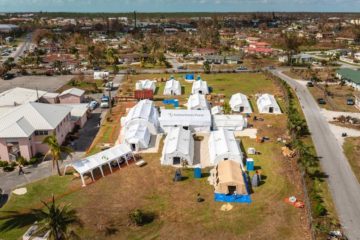 An aerial view of our Emergency Field Hospital in the Bahamas.