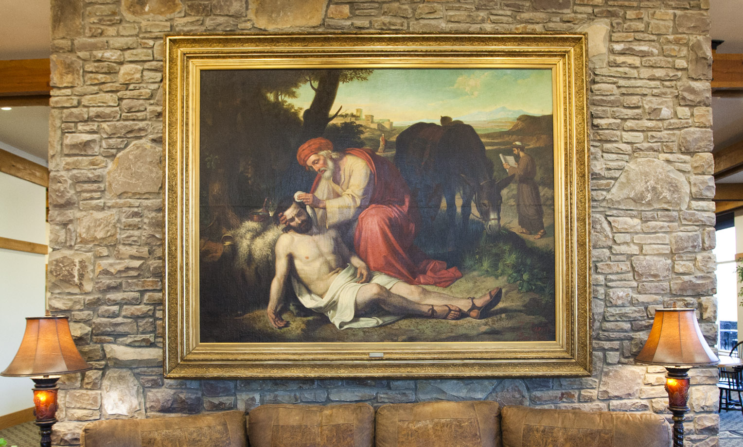 “La Caridad del Samaritano” literally translated, “The Charity of the Samaritan” is an oil painting by Spaniard Jose Tapiro y Baro (1863-1913) depicting the story of the Good Samaritan from Luke 10:30-37. A gift to Samaritan's Purse in 2011 from the Gamboa Family Trust, the work of art is a reminder to all of Christ’s followers to “Go and do likewise.” This painting hangs at the entrance to the Furman Building at the ministry's international headquarters in Boone.