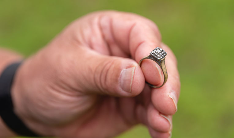 Samaritan's Purse volunteers recovered a diamond ring belonging to Terry's mother from the ashes of his home. 