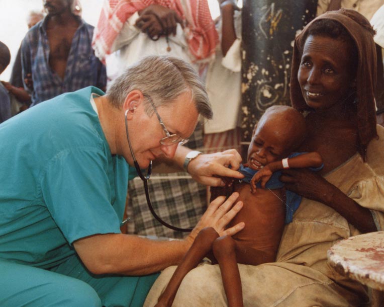 Samaritan's Purse staff examine a malnourished child in Somalia.