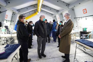 Dr. David Reich (right), tours our field hospital with Samaritan's Purse staff Ken Isaacs (middle), Vice President of Programs and Government Relations.