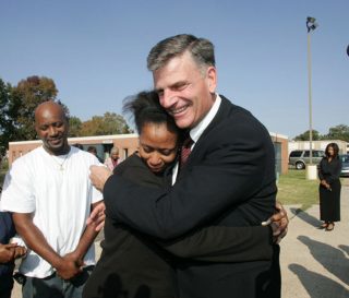 Samaritan's Purse president Franklin Graham met with New Orleans residents in the days following Hurricane Katrina.