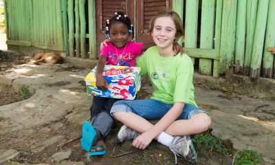 Brenda (left) rejoiced to receive a shoebox filled with gifts and a letter from her new friend Evilyn Pinnow.