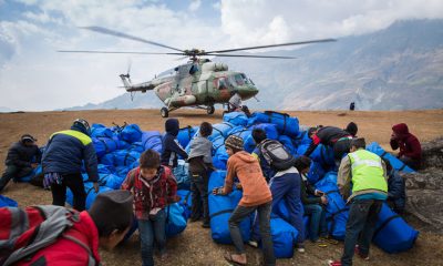 Nepalese military helicopters airlifted supplies high into the remote mountain villages.