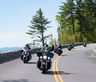 Motorcyclists ride along the Blue Ridge Parkway to support wounded military through the High Country Warrior Ride