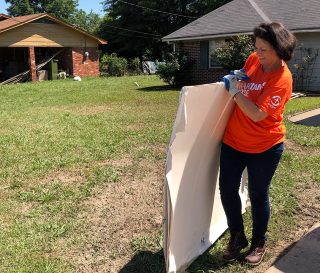 Volunteers worked at the flooded home of Christine Daughrity in Mound Bayou, Mississippi.