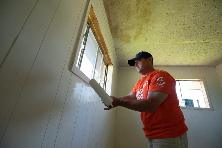 Volunteer Kevin Kruse came with his wife, Liz, to help with rebuild efforts in Lake Charles, Louisiana.