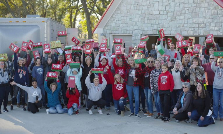 Packing Operation Christmas Child shoeboxes at an Oklahoma ranch
