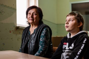 Both Natalia and her grandson Timofey shared their story of fleeing violence in Ukraine with Samraritan's Purse staff at Resurrection Church in Lviv.