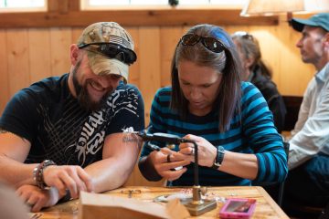 The couple learned fly tying together at Samaritan Lodge Alaska.