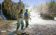 Sean and Brandy Karpf fishing at Tanalian Falls Operation Heal Our Patriots