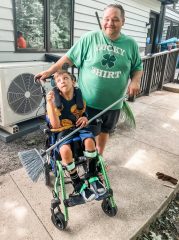 Chris and Jaime have 15 adopted children, and many of them have special needs such as cerebral palsy. That didn't stop them from wanting to help clean up their own yard.