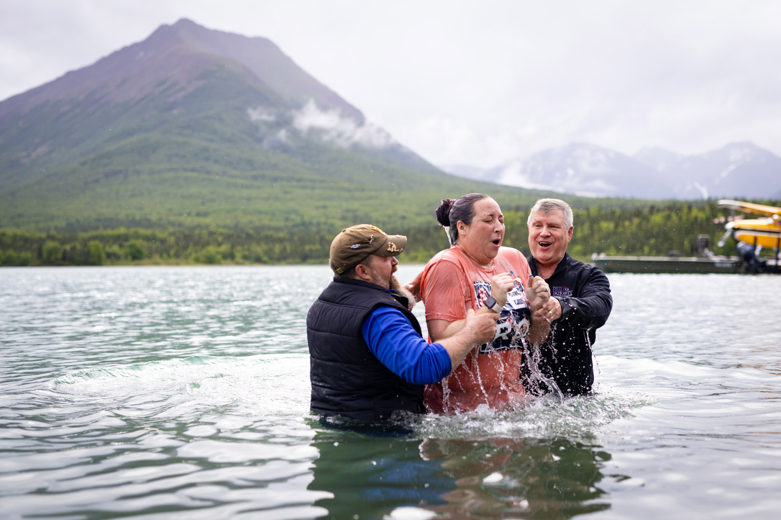 Navy Petty Officer Second Class Liz Wynne received Jesus Christ as Lord last week and was baptized in Lake Clark.
