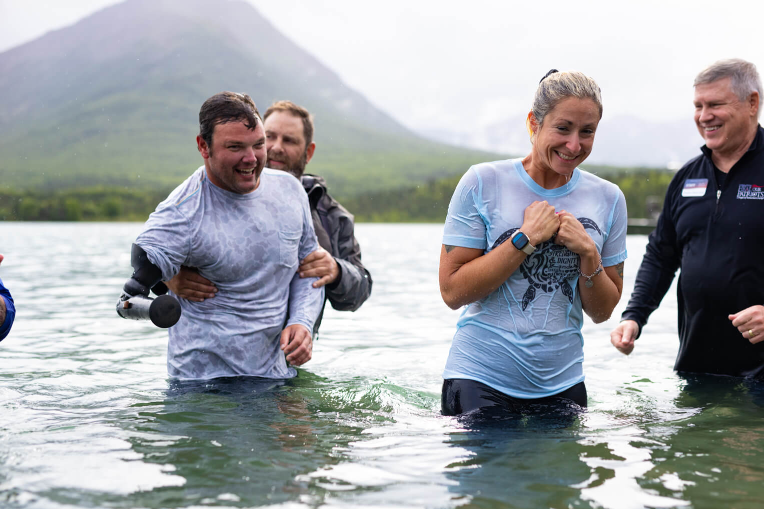 Army Sergeant First Class Ryan Davis and his wife, Asia, were baptized last week in Lake Clark.