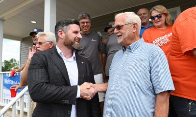 Edward Graham meets Mayfield, Kentucky, homeowner Thomas Woodward during dedication of his new home.