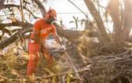 Volunteer working in Fort Myers, Florida after Hurricane Ian