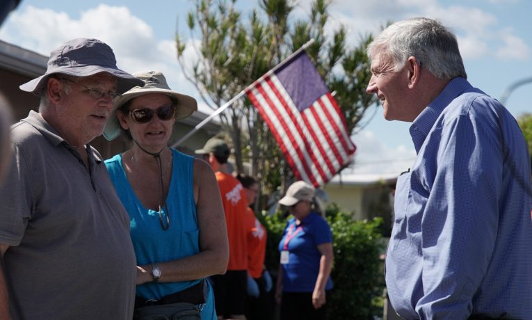 Franklin Graham meets with Florida homeowners as our volunteers clean homes after Hurricane Ian.