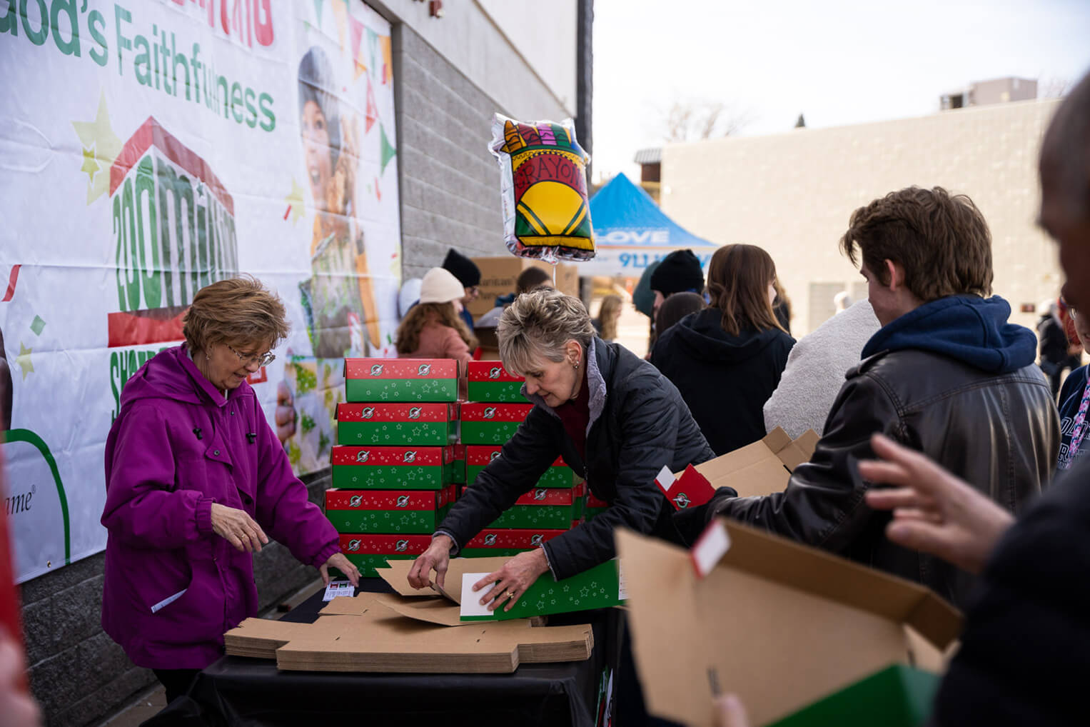 Busy packing shoeboxes on Nov. 12 in Colorado.