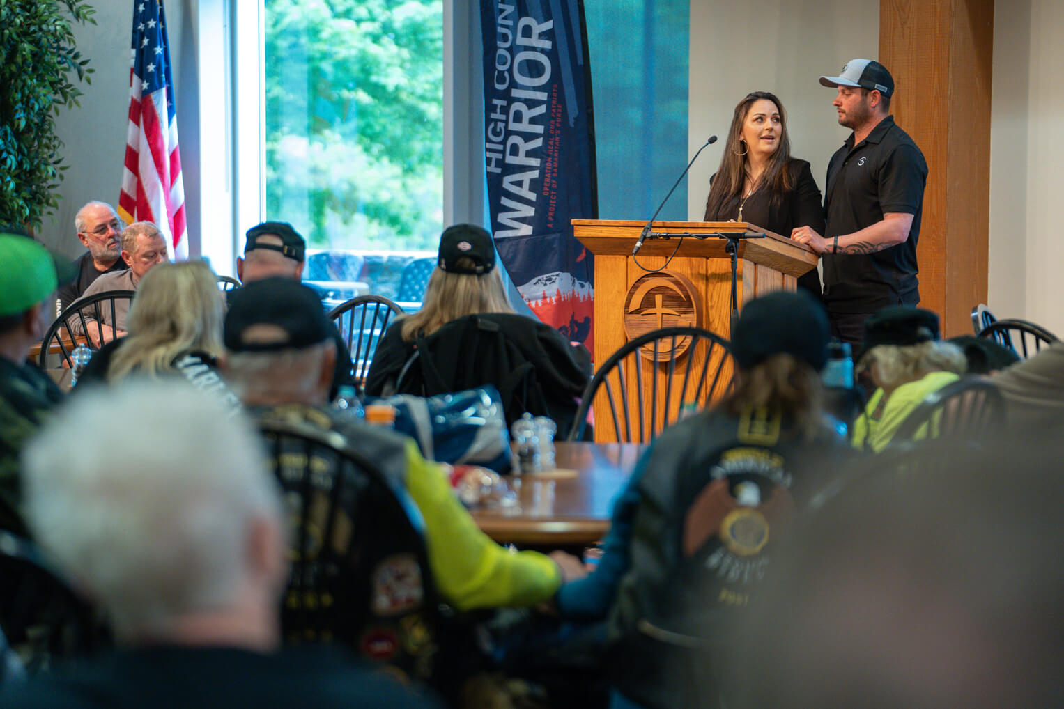 Wounded Army veteran Sean Karpf and his wife, Brandy, shared with the audience how God transformed them through Operation Heal Our Patriots.